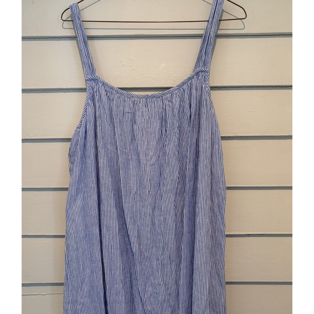 Cloth & Stone Anthropologie Blue White Stripe Linen Midi Dress Large Nautical